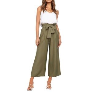 Ellen Tracy Olive Wide-Leg Crop Pants